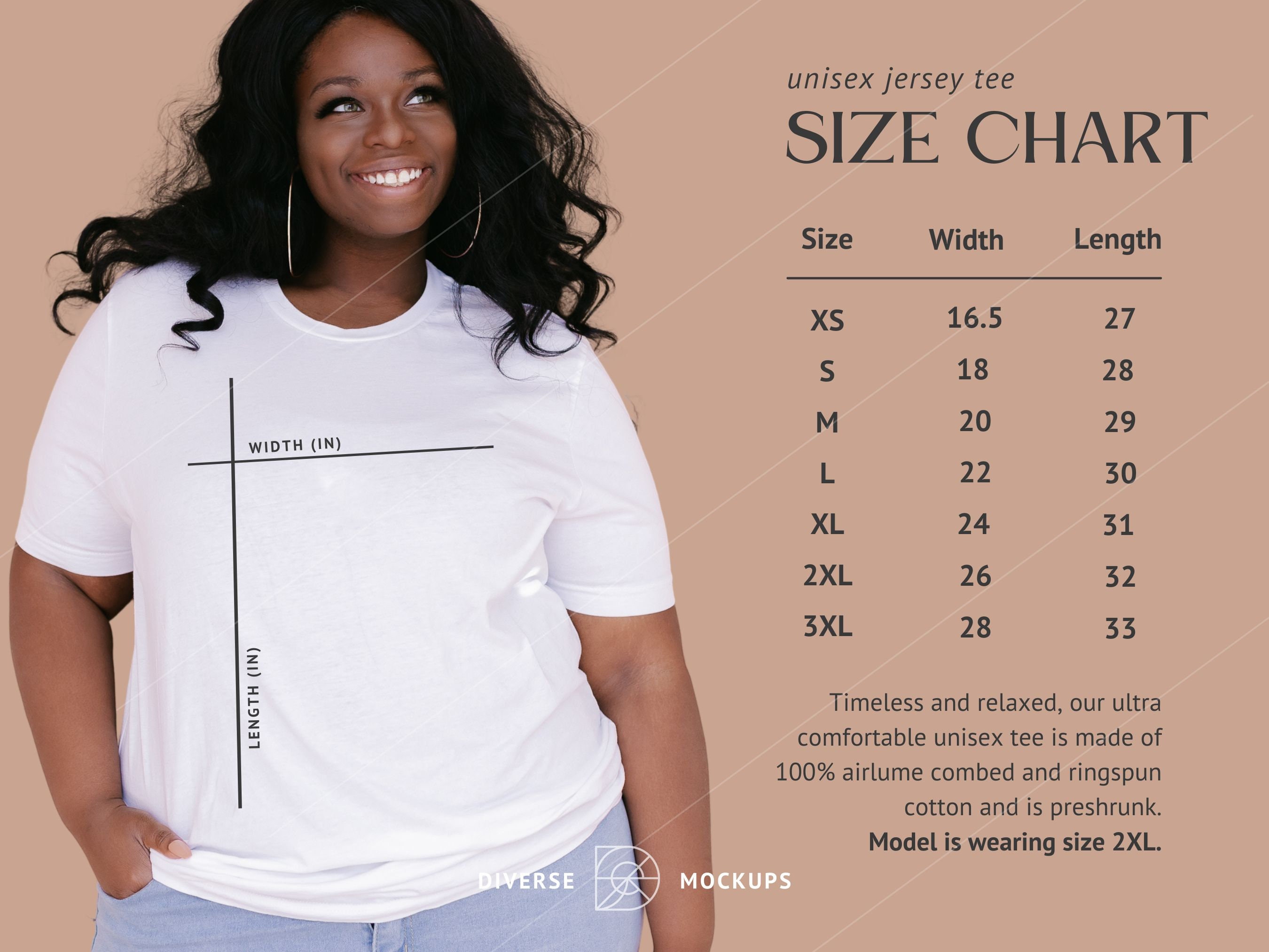 Bella Canvas 3001 Size Chart Mockup: Unisex T-shirt (digital