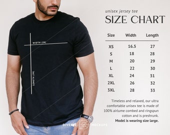 Bella Canvas 3001 Size Chart Mockup: Unisex T-Shirt (Digital Download)