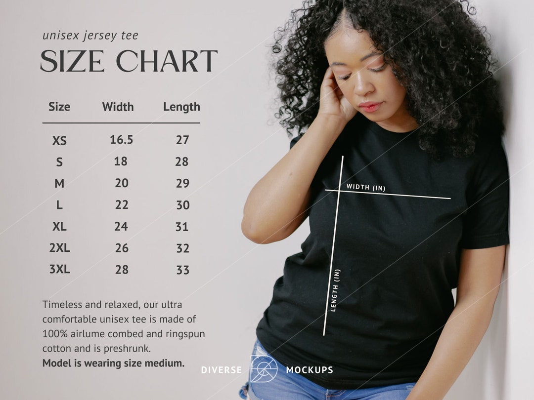 Bella Canvas 3001 Size Chart Unisex Tshirt Size Chart Size Chart Mockup ...