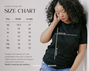 Bella Canvas 3001 Size Chart Mockup: Unisex T-Shirt (Digital Download)