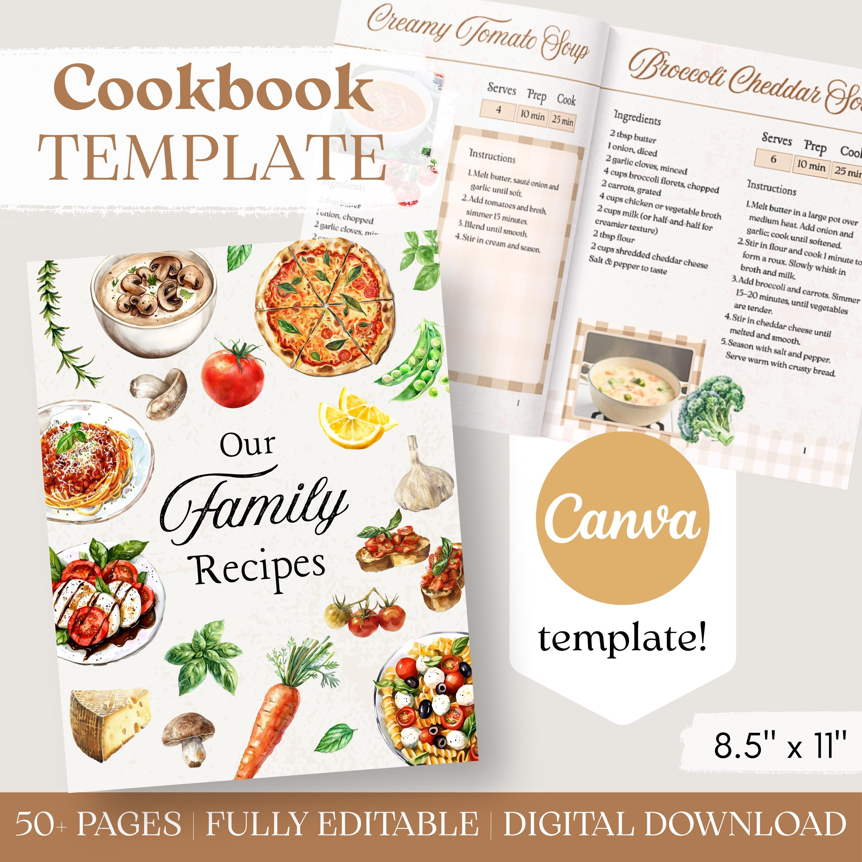 Country Cookbook Graphics Editable Family Cookbook Template: Watercolor Country Design (canva ...