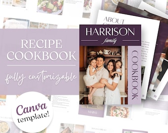 Szablon książki kucharskiej „Purple Family Cookbook”: Minimalistyczna książka kucharska (Canva Digital Download)