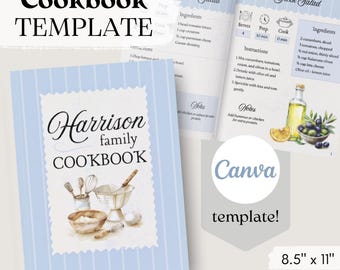 Editable Family Cookbook Template: Watercolor Design (Canva Digital Download)