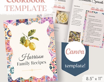 Editable Family Cookbook Template: Colorful Tile Design (Canva Digital Download)