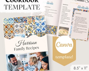 Editable Family Cookbook Template: Colorful Tile Design (Canva Digital Download) eBook