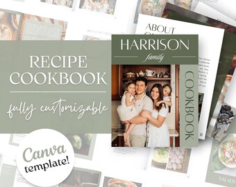 Editable Family Cookbook Template: Green Minimalist Design (Canva Digital Download)