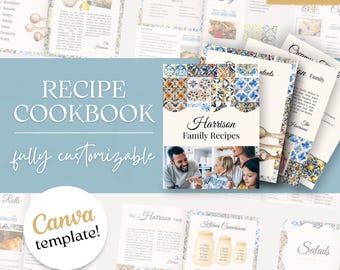 Editable Family Cookbook Template: Colorful Tile Design (Canva Digital Download) eBook