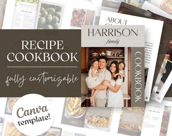 Editable Family Cookbook Template: Minimalist Recipe Book (Canva Digital Download)