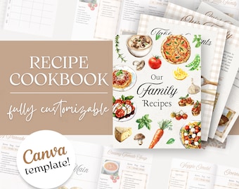 Editable Family Cookbook Template: Watercolor Country Design (Canva Digital Download)