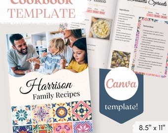 Editable Family Cookbook Template: Colorful Tile Design (Canva Digital Download)