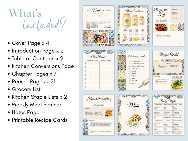 Editable Family Cookbook Template: Colorful Tile Design (canva Digital ...