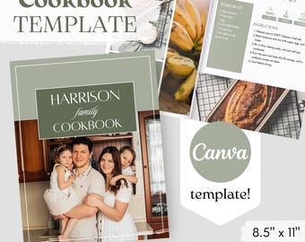 Family Cookbook Template: Minimal Green Design, Editable Canva Ebook (Digital Download)
