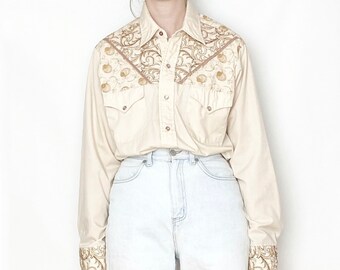 Vintage WESTERN Embroider Snap Shirt / Size S-M