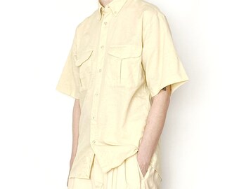 Vintage COTTON Linen Blend Pale Yellow Shirt / Size S