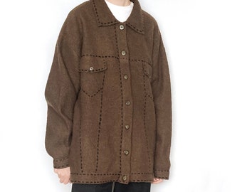 Vintage WOOL Topstitch Olive Barn Jacket / Size M - XXL