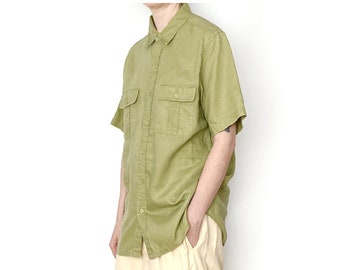 Vintage LINEN Muted Green Shirt / Size S - M