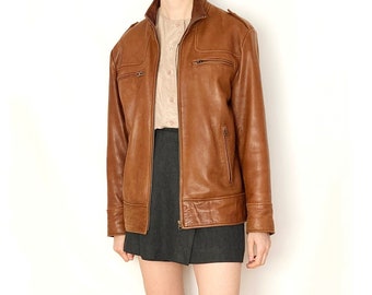 Vintage LEATHER Caramel Moto Jacket / Size XS - S