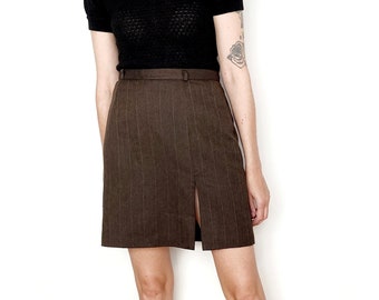 Vintage SLIT Brown Skirt / Size S 28" Waist