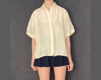 Vintage SILK Boxy Cream Blouse / Size M - L