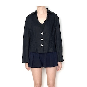 Vintage LINEN Contrast Black White Blouse / Size M - L