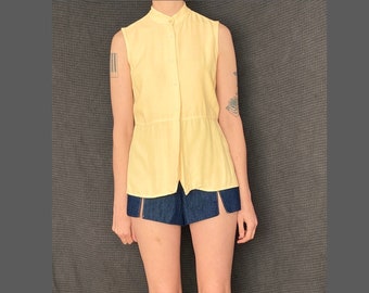 Vintage BUTTER Yellow Sleeveless Blouse / Size S