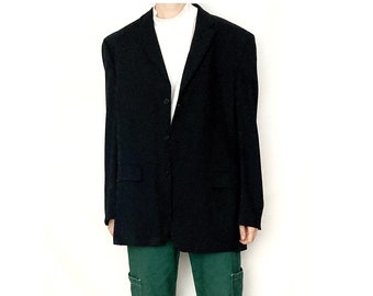 Vintage WOOL Black Boxy Blazer / Size L