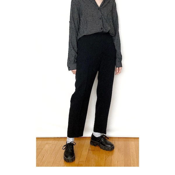 Vintage WOOL Black Tapered Trousers / Size 6 - 8