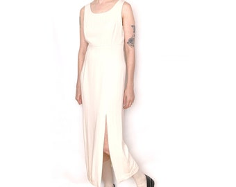 Vintage MAXI Slit Off-White Slit Dress / Size S