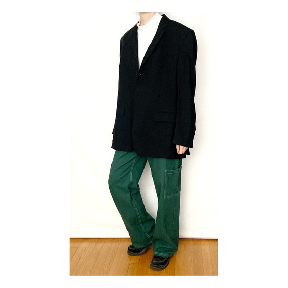 Vintage WOOL Black Boxy Blazer / Size L - image 5