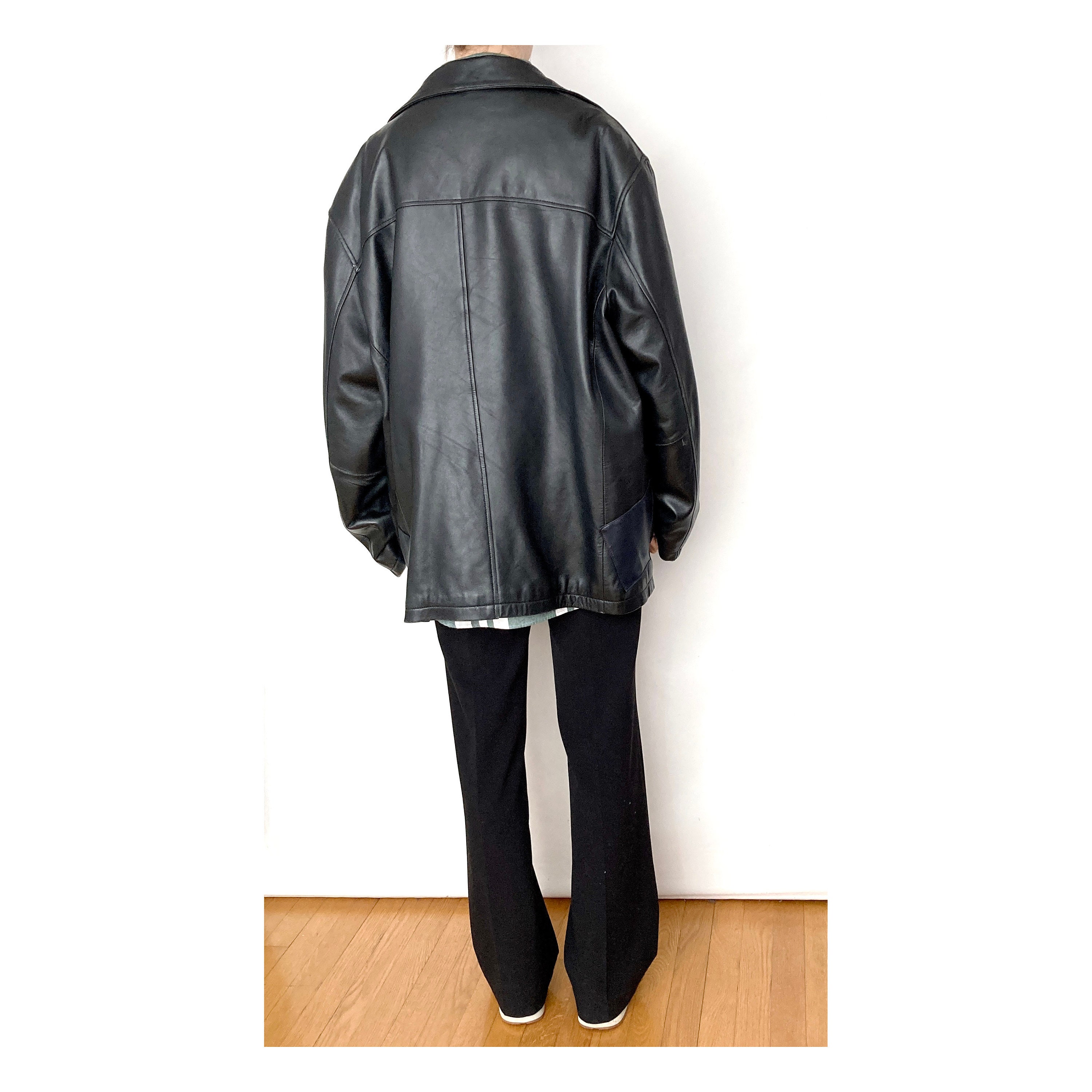 Vintage LEATHER Black Zip Jacket / Size L - XL - Etsy Vintage LEATHER Black Zip Jacket / Size L - XL - Etsy
