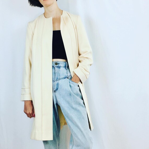 Cream Wool Wrap Coat / Size S/M