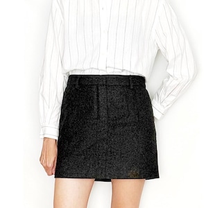 Jupe grise en laine mélangée vintage / Taille L