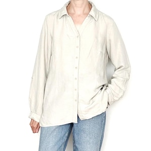 Vintage LINEN Blend Beige Blouse / Size M