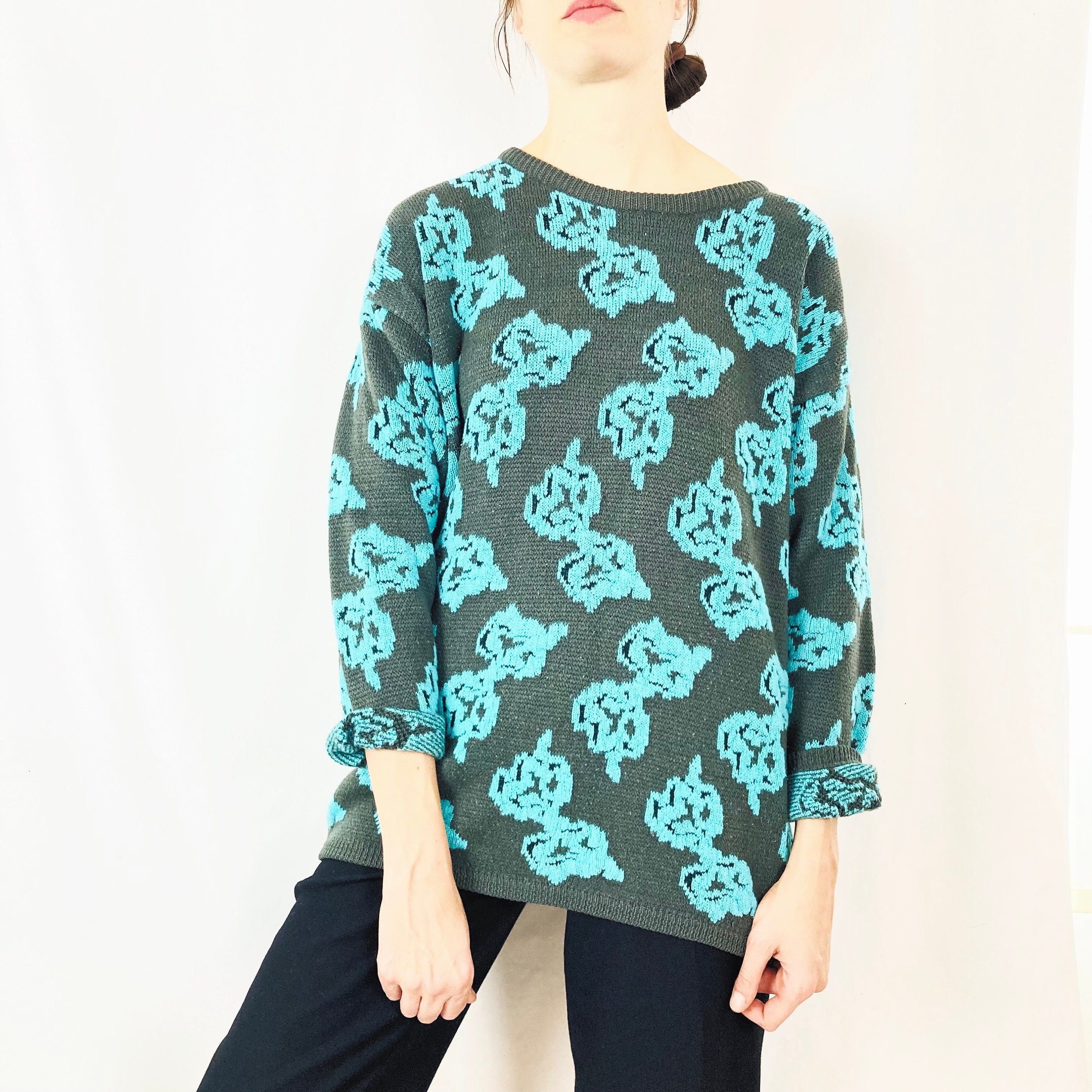 Vintage ROSE Sweater Floral Print 
