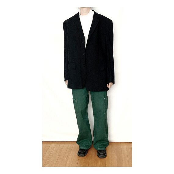 Vintage WOOL Black Boxy Blazer / Size L - image 7