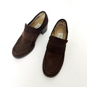 Vintage SUEDE Brown Heeled Loafer / Size 7 1/2 - 8
