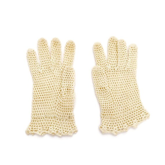 Vintage CROCHET Knit Cream Gloves - image 5