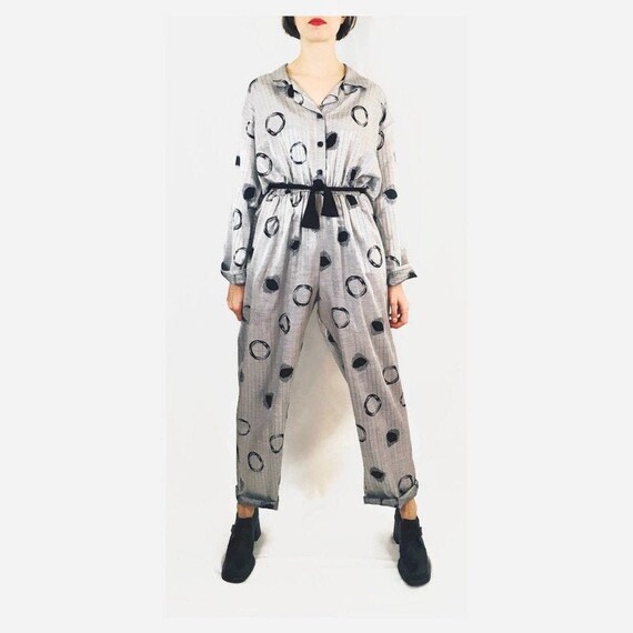 Metallic Silver Circle Jumpsuit / Size M/L