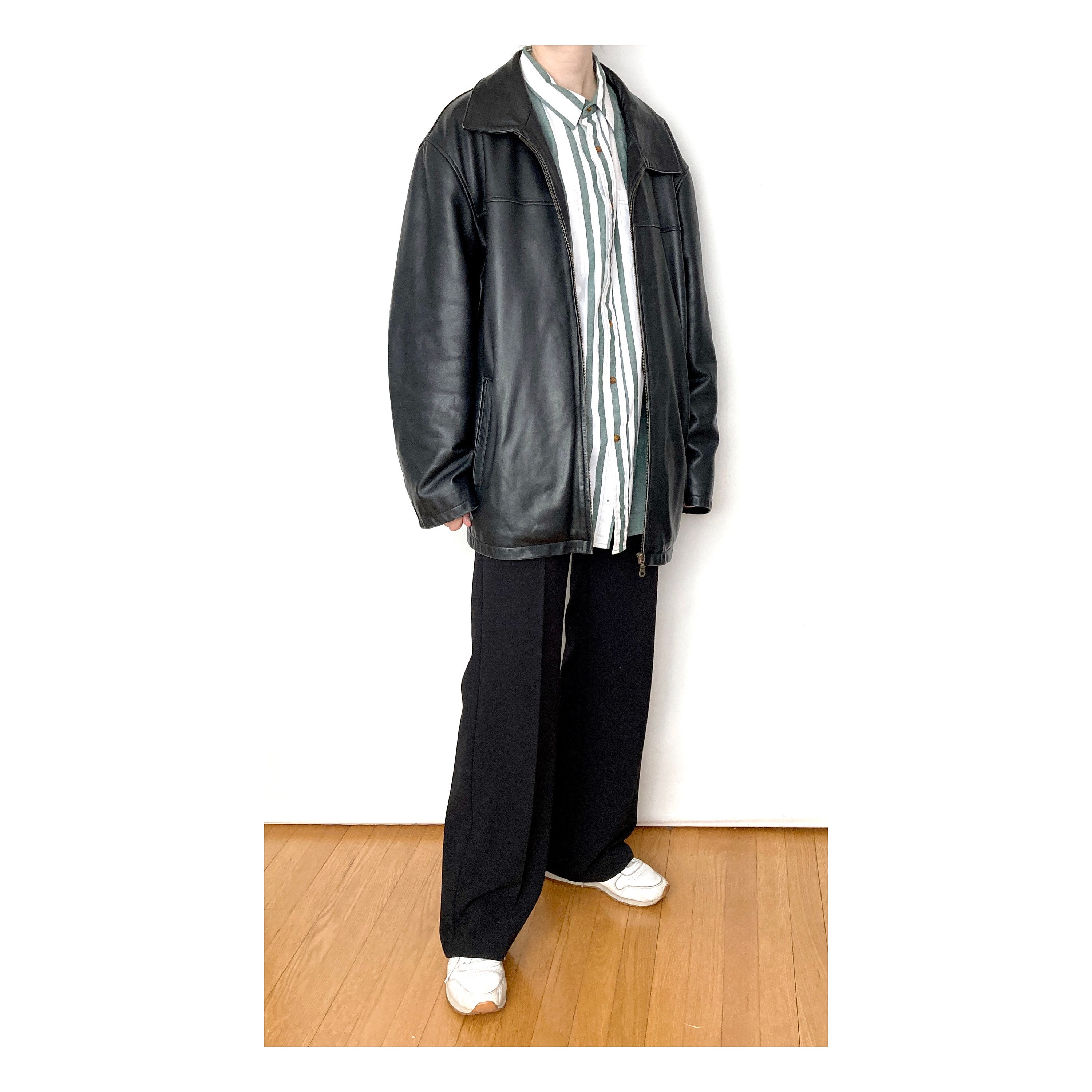 Vintage LEATHER Black Zip Jacket / Size L - XL - Etsy Vintage LEATHER Black Zip Jacket / Size L - XL - Etsy