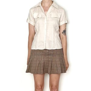 Vintage LINEN Short Sleeve Blouse / Size S