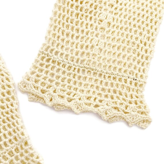 Vintage CROCHET Knit Cream Gloves - image 6