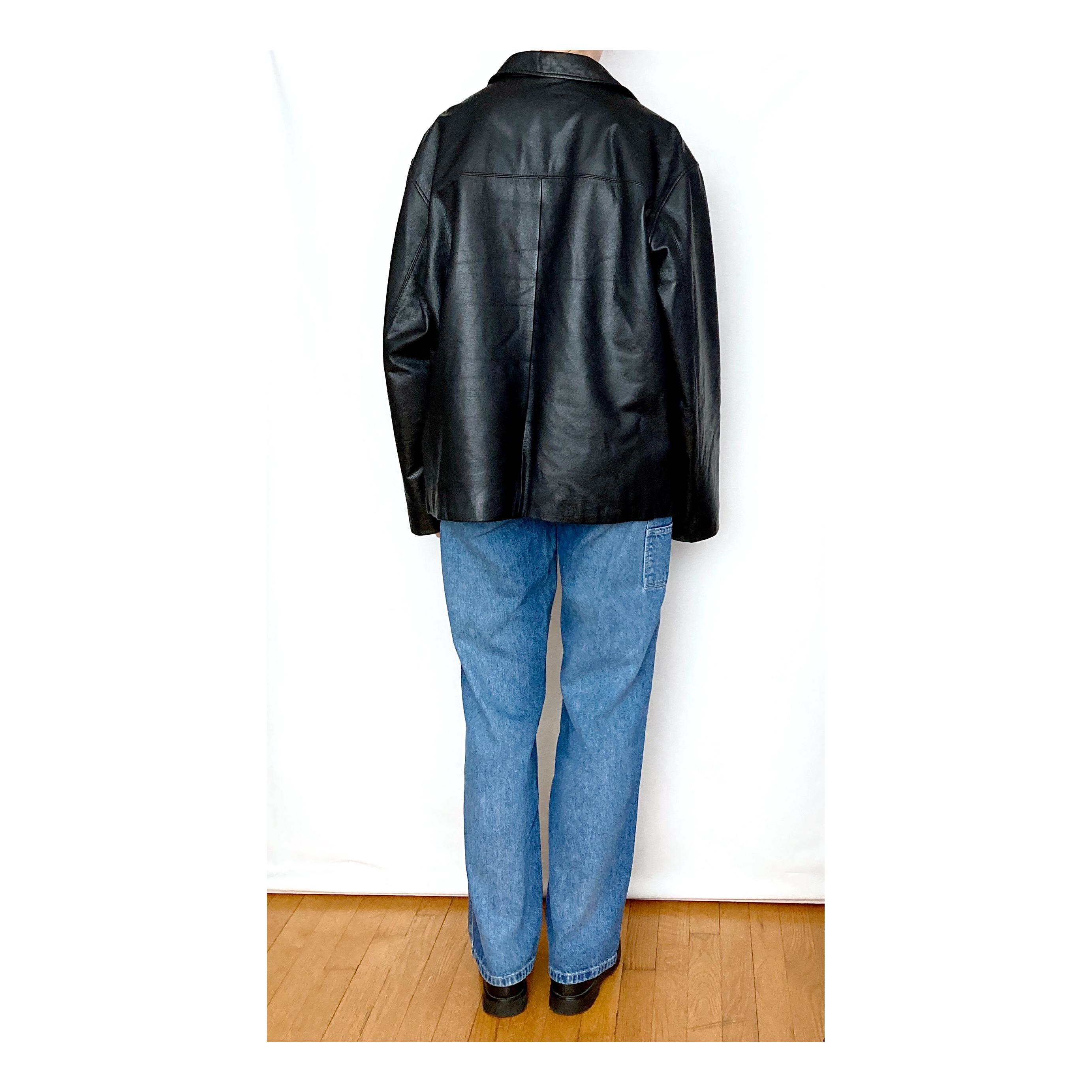 Vintage LEATHER Black Boxy Zip Jacket / Size S - L - Etsy