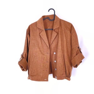 Vintage RUST Linen Cotton Blend Shirt Jacket / Size XS/S