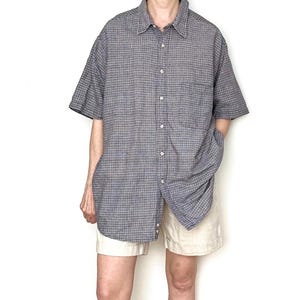 Camisa vintage de lino y algodón a cuadros / Talla XL