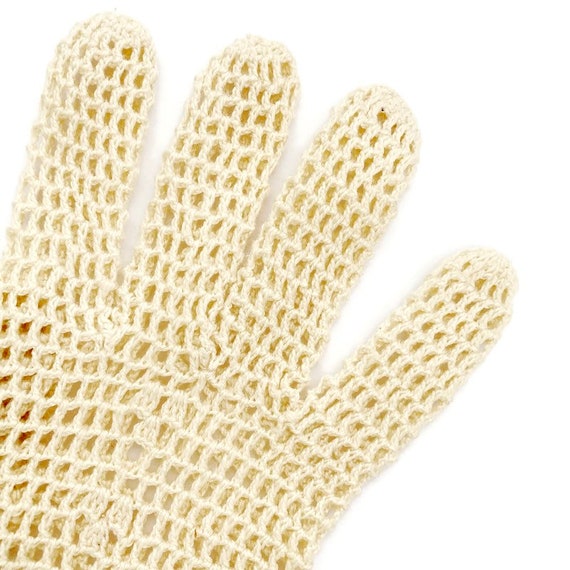 Vintage CROCHET Knit Cream Gloves - image 2