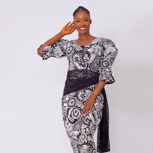 African Print Midi Dress|Ankara Dress for Women|Black and White African Outfit|Traditional African Clothing |Handmade African Gown