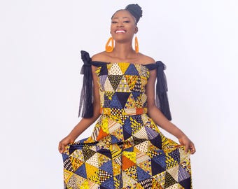 Ankara Maxi Dress for Women| African Print Off-Shoulder Dress| African Wedding Outfit| Elegant Ankara Gown| Festival African Fashion