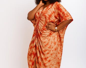Boubou with cord| African Satin Tye and Dye| Rich Aunty Dress| Gifts For Her| African Paint Dress| African Fabric Painting| Adire Dress