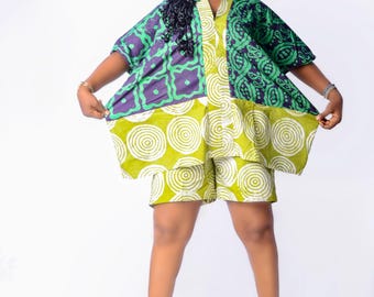 Adire Top & Shorts Set | African Print Summer Outfit | Festival Two Piece Set | Handmade Ankara Lounge Wear | Bold African Co-ord| Gifts