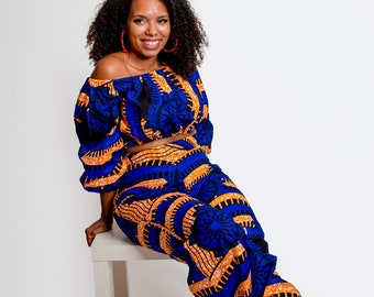 African 2 piece Set,African crop Top and Pant,Ankara Pants and crop top,African print blouse,Ankara pants,Africanclothing,Africanfashion